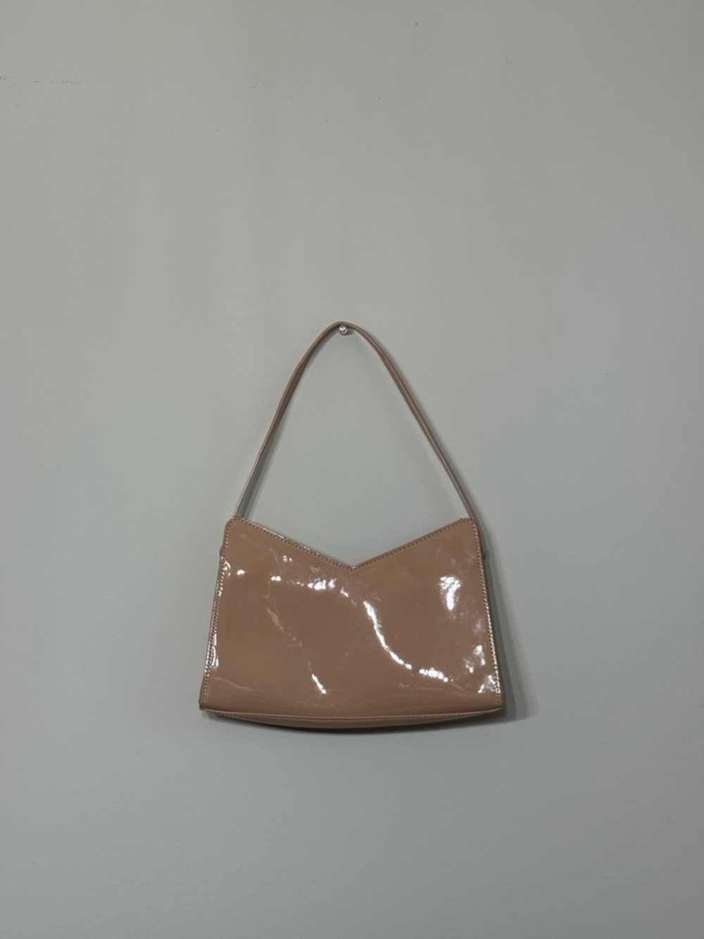 Nude Patent Shoulder Bag - Elegant Women's Handbag